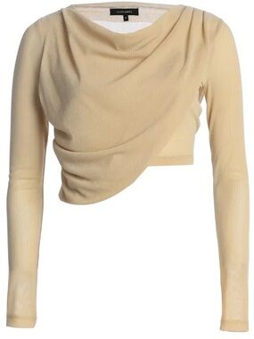 JLUXLABEL | Ivory Aubrianna Shimmery Gathered Long-Sleeve Crop Top | XL